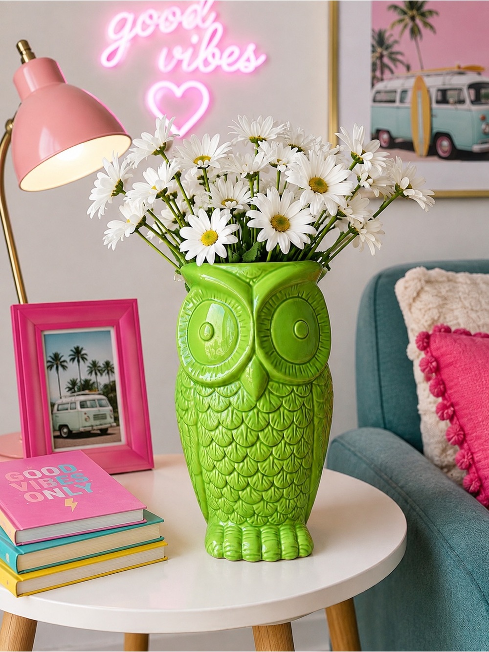 Large Green Ceramic Owl Vase/Glossy Home Decor